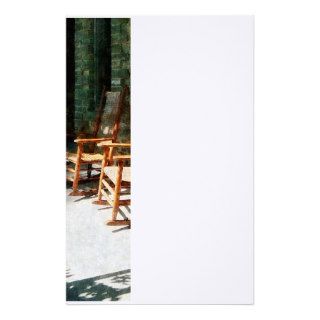 Three Wooden Rocking Chairs on Sunny Porch Stationery Design
