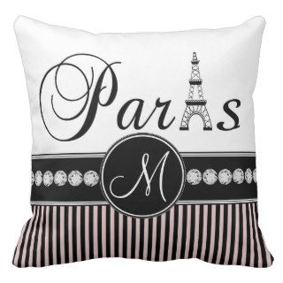Pink Black Stripes Paris Monogram Pillow