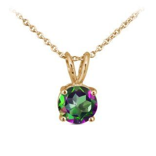 1.00 Ct Round Green Mystic Topaz 14K Yellow Gold Pendant With Chain Jewelry