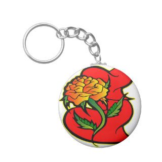 2 Hearts and Rose Tattoo Key Chains