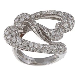 18k White Gold 3 1/2ct TDW Diamond Linked Hearts Estate Ring (H I, VS1 VS2) Estate and Vintage Rings