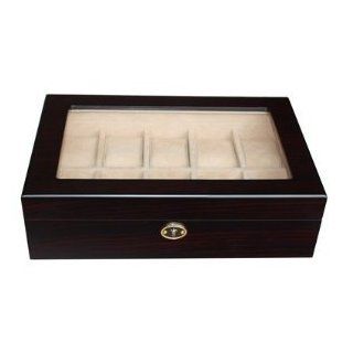 Men's Elegant 10 Piece Ebony Dark Wood Wooden Watch Display Case and Storage Organizer Box Home & Kitchen
