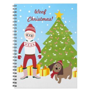 Santa Claus near Christmas tree with puppy Note Book