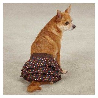 East Side Collection Chocolate Brown & Multi Colored Polka Dot Ruffle Dog Skirt Dress X Small  Pet Dresses 