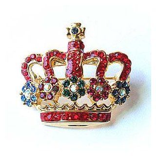 24k Gold Plated Swarovski Crystal Royal Crown Pin/Brooch Jewelry