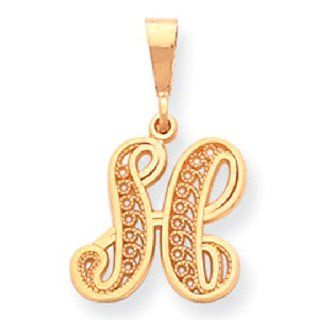 14k Yellow Gold Filigree Initial H Charm C569H Jewelry