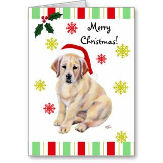 Yellow Labrador Puppy & Santa Hat Christmas Card