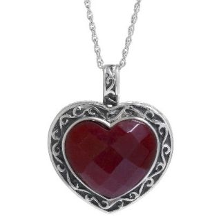 Womens Sterling Silver Reconstituted Red Jasper Heart Pendant   Silver/Red