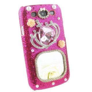 GOODAYS（TM）New Luxury 3d Crystal Square Mirror Pink Diamond Imperial Crown Pearl Rose Red Shining Hard Back Case Cover for Samsung Galaxy S3 I9300 Cell Phones & Accessories