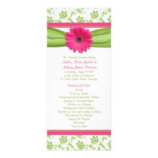 Pink Gerbera Daisy Green Floral Wedding Program Personalized Rack Card