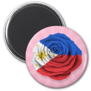 Filipino Rose Flag on Black on Pink Refrigerator Magnet