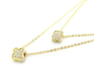 Designer Inspired Four Leaf GOLD COLOR Clover Two Layers Chain Necklace Jewelry