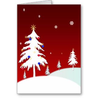 White Christmas Trees with Red Background Cards