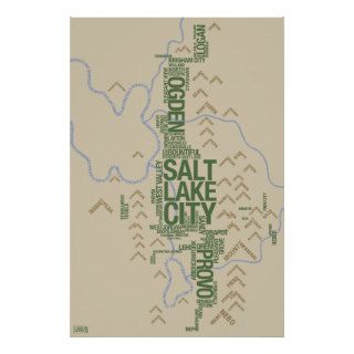 Wasatch Front (Utah) typographic map Posters