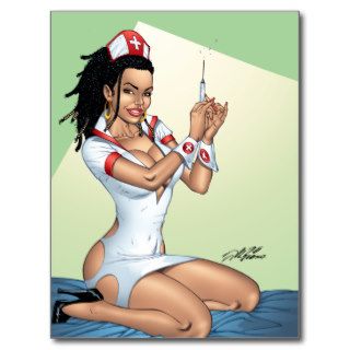 Sexy Nurse with Dreadlocks Giving You A Shot Postcard
