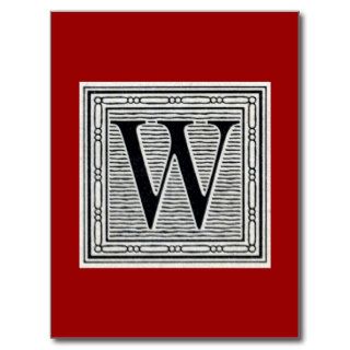 Block Letter "W" Woodcut Woodblock Inital Postcards