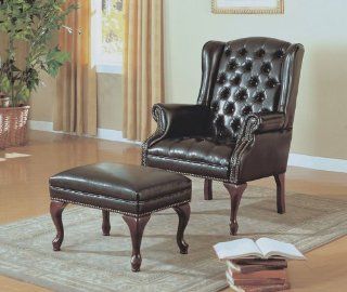 Monarch Specialties Leather Look Wing Chair and Ottoman, Dark Brown   Armchairs