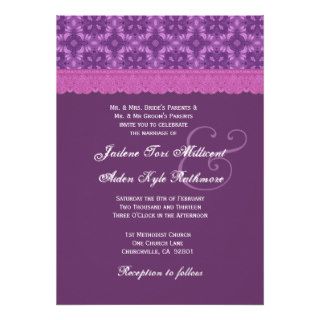 TT041 Purple and Magenta Lace Wedding Monogram Invitations