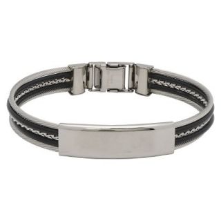 Stainless Steel and Rubber Mens Cable Bangle   Black/Silver