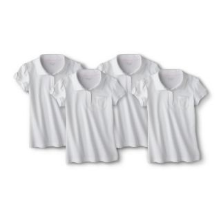 Cherokee Girls School Uniform 4 Pack Short Sleeve Interlock Polo   True White S