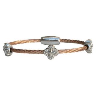 3 Piece Pave Clover and Cross Cable Bracelet with Magnetic Clasp   Rose Gold