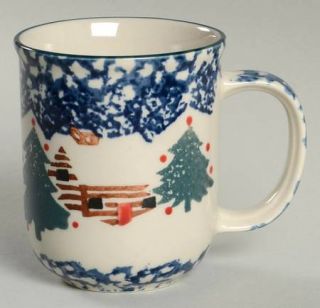 Tienshan Cabin In The Snow Mug, Fine China Dinnerware   Blue Cabin & Christmas T