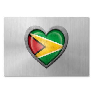 Guyanese Heart Flag Stainless Steel Effect Table Cards