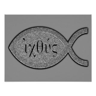 IXOYE Christian Fish Symbol   Stone Effect Poster