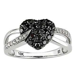 Miadora 10k Gold 1/3ct TDW Black and White Diamond Heart Ring (I J, I2 I3) Miadora Diamond Rings