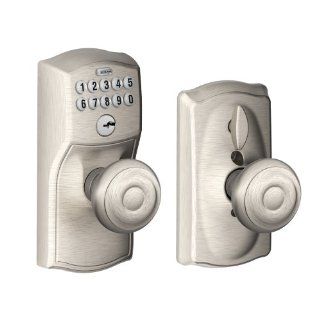 Schlage FE595 CAM 619 GEO Camelot Keypad Entry with Flex Lock and Georgian Style Knobs, Satin Nickel   Schlage Camelot Electronic Keypad Handleset  