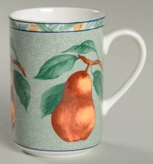 Victoria & Beale LAmour Mug, Fine China Dinnerware   Green Border W/Fruit & Flo