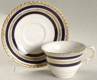 Crown Ducal Duchess Flat Cup & Saucer Set, Fine China Dinnerware   Cobalt Blue B