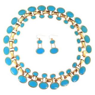 Enamel and Polished Oval Cleopatra Statement Necklace and Earrings Set  