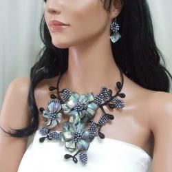 Abalone/ Pearl Peacock Flower Bouquet Jewelry Set (3 4 mm) (Thailand) Jewelry Sets
