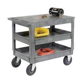 Plastic Flat Top Shelf Service & Utility Cart 2 Tray Shelves 8 Inch Caster 