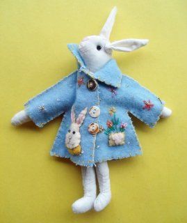 Easter Decoration   Fabric Bunny Rabbit in Blue Applique Coat   Ornament or Decoration   Decorative Hanging Ornaments