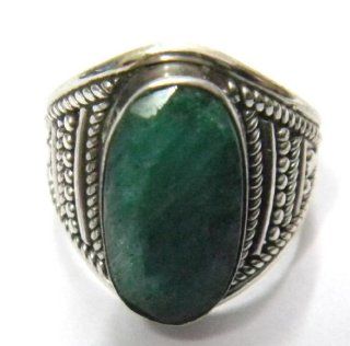 EMERALD SILVER JEWELRY HANDMADE RING SIZE 6.25 IAR597 Engagement Rings Jewelry
