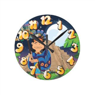 Cartoon Aztek Round Clock