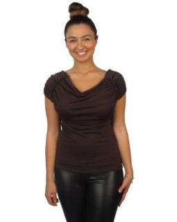 599fashion Cap sleeve draped neck top featuring scrunched shoulder detail