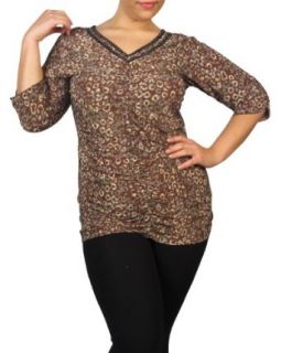 599fashion Plus size 3/4 sleeve v neck top w/gathered front and sleeve detail id.23228b 1XL