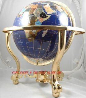 14" Tall Blue Lapis Gemstone Globe with 3 Leg Gold Table Stand   Stones