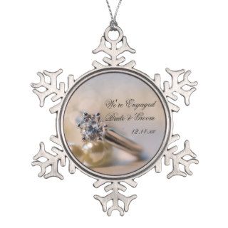 Diamond Ring and Pearls Engagement Ornament