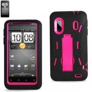 Silicone Protector 2 in 1 Hybrid Cover with Kickstand for Sprint/Boost HTC EVO 4G Design 6285   Black/Hot Pink Cell Phones & Accessories