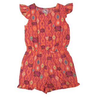 Hello Kitty Infant Toddler Girls Cap Sleeve Aztec Romper   New Coral 4T