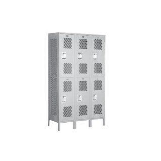 Assembled Extra Wide Vented Double Tier 3 Wide Locker Size 78" H x 45" W x 15" D, Color Gray  Office Storage Lockers 