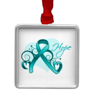 Floral Ribbon Hope   Ovarian Cancer Ornaments