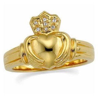 14k Yellow Gold Diamond Claddagh Ring by US Gems, Size 10 Jewelry