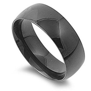 8MM Stainless Steel Domed Black Comfort Fit Wedding Band (Size 5 to 15) Jewelry