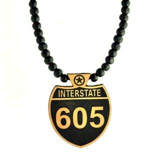 Swaggwood Wooden Interstate 605 Pendant Beaded Necklace Made in the USA Jewelry