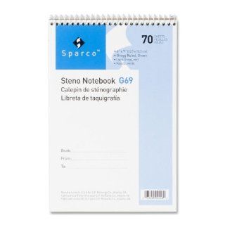 Sparco Steno Notebook   70 Sheet   15lb   Gregg Ruled   6" x 9"   1 Each   Green Media  Steno Notepads 